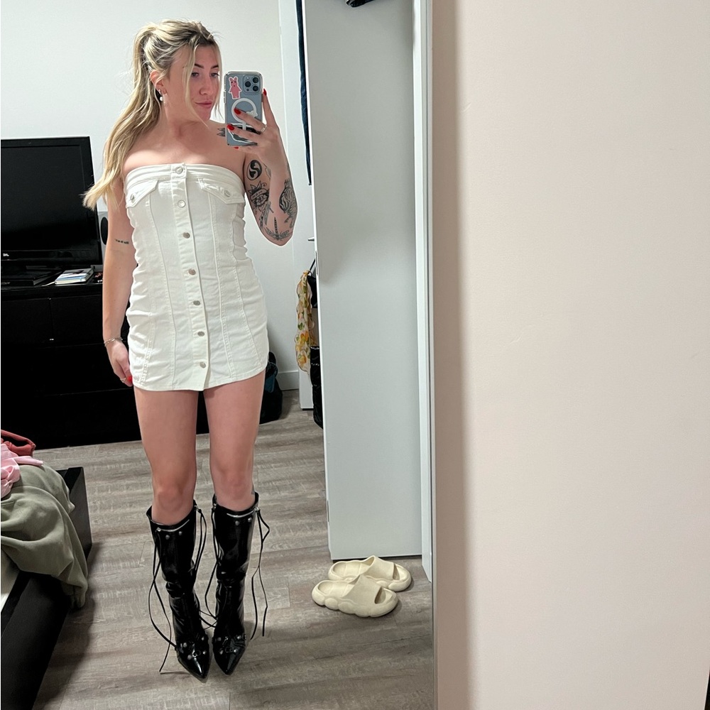 Pull&Bear White denim mini dress